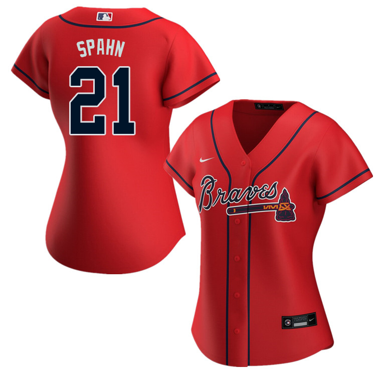 Nike Women #21 Warren Spahn Atlanta Braves Baseball Jerseys Sale-Red